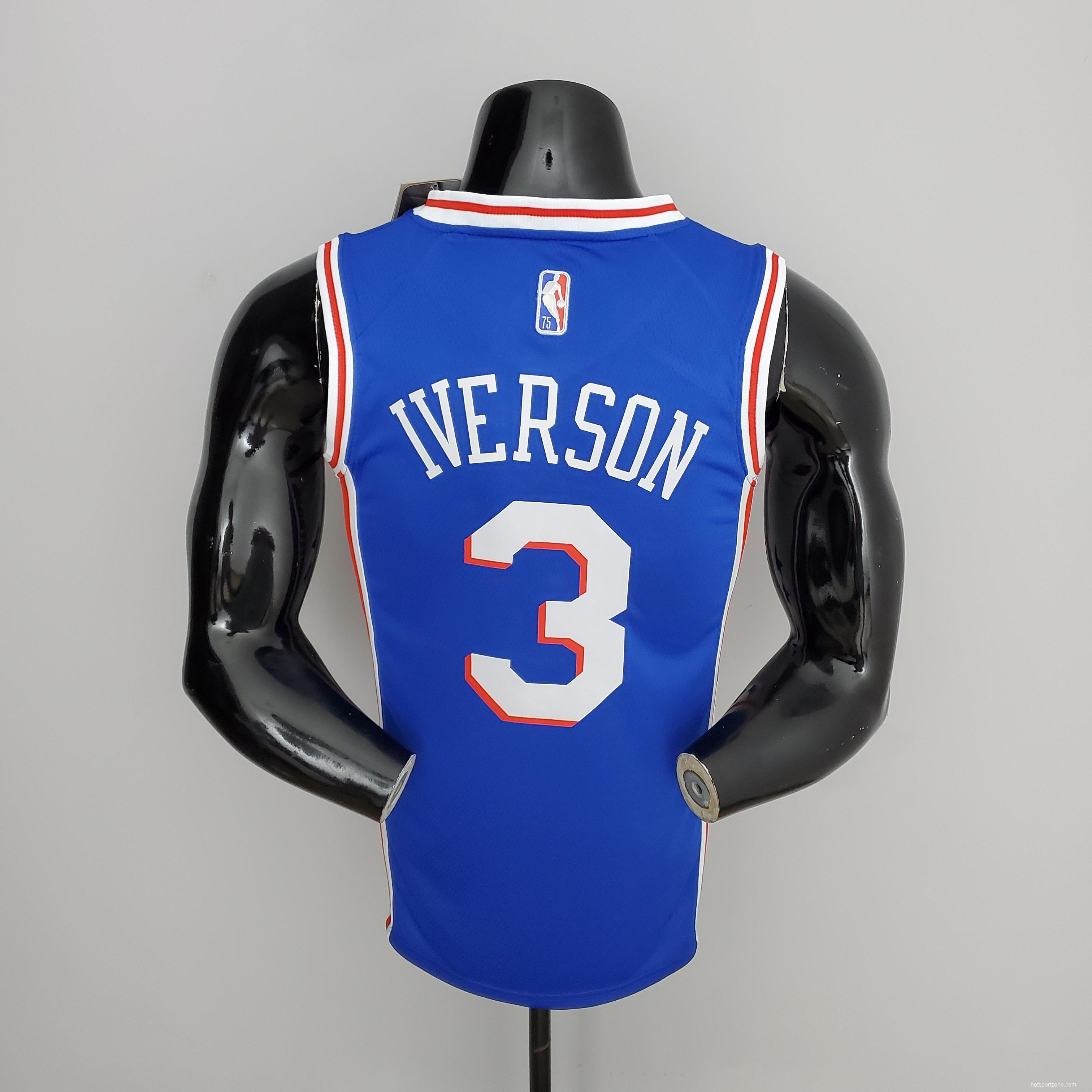 75th Anniversary Philadelphia 76ers IVERSON#3 Blue NBA Jersey