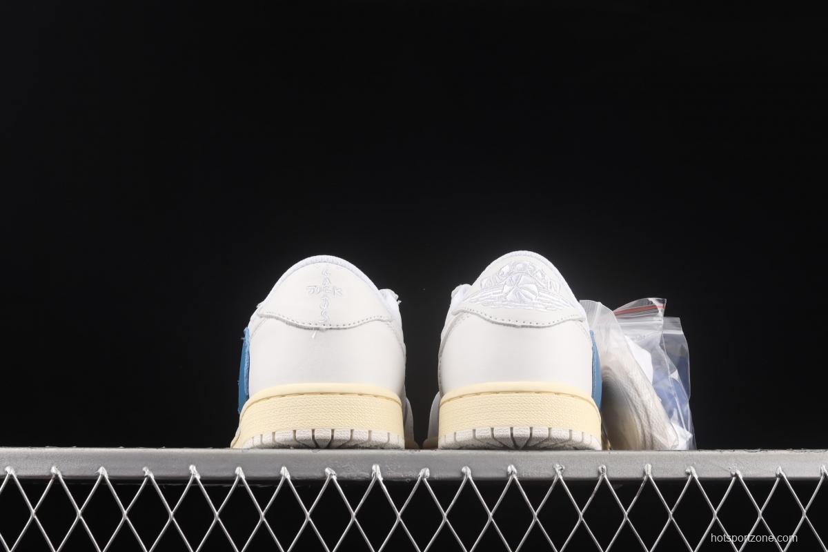 Travis Scott x Air Jordan 1 Low raw rubber white blue inverted low top cultural board shoes CQ3277-100
