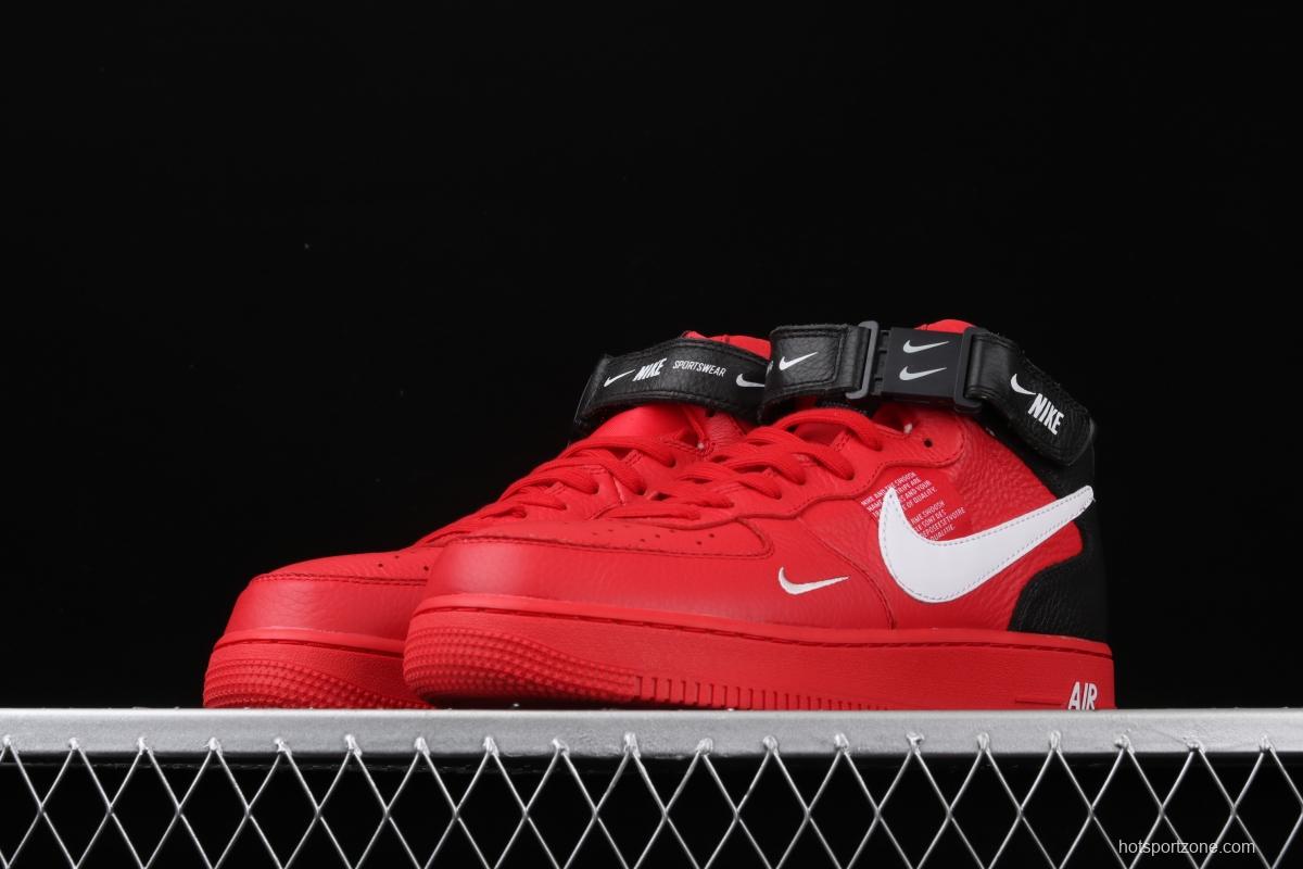 NIKE Air Force 1 Mid'07 Lv8 red and black OW letter casual board shoes 804609-605
