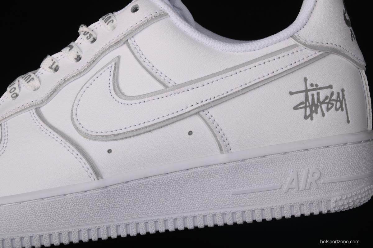 Stussy x Nike Air Force 1 Low Stussy co-named white dazzling color reflective low-top casual board shoes BQ6246-019