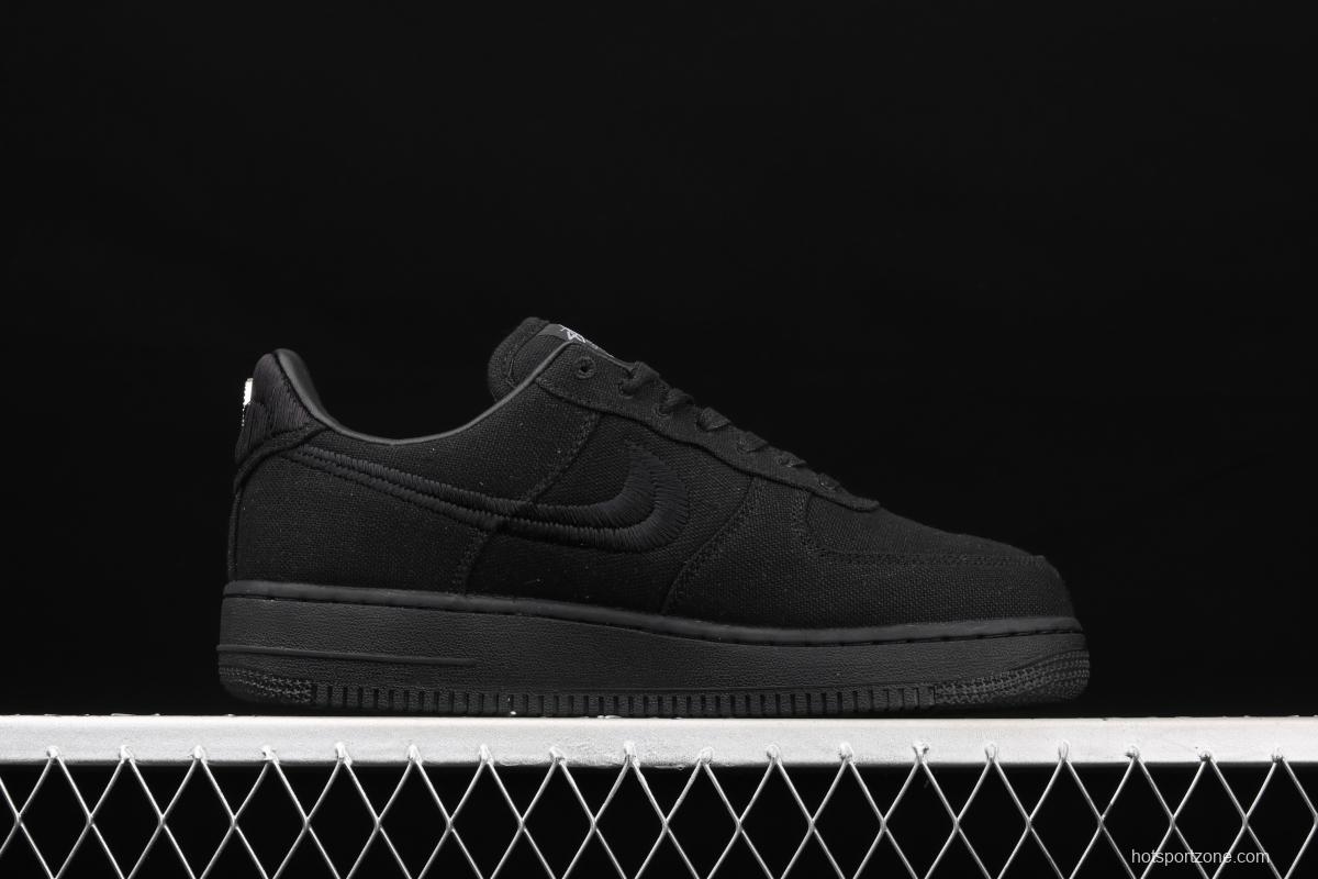 Stussy x NIKE Air Force 1 Low Black Cool Air Force low side black linen electric embroidered hook low upper board shoes CZ9084-001