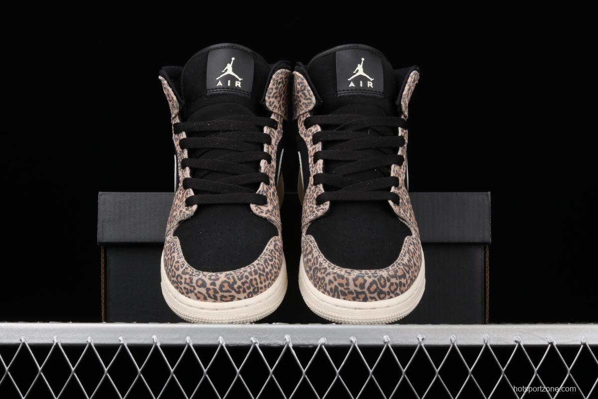 Air Jordan 1 Mid GS leopard print Zhongbang basketball shoes BQ6931-021