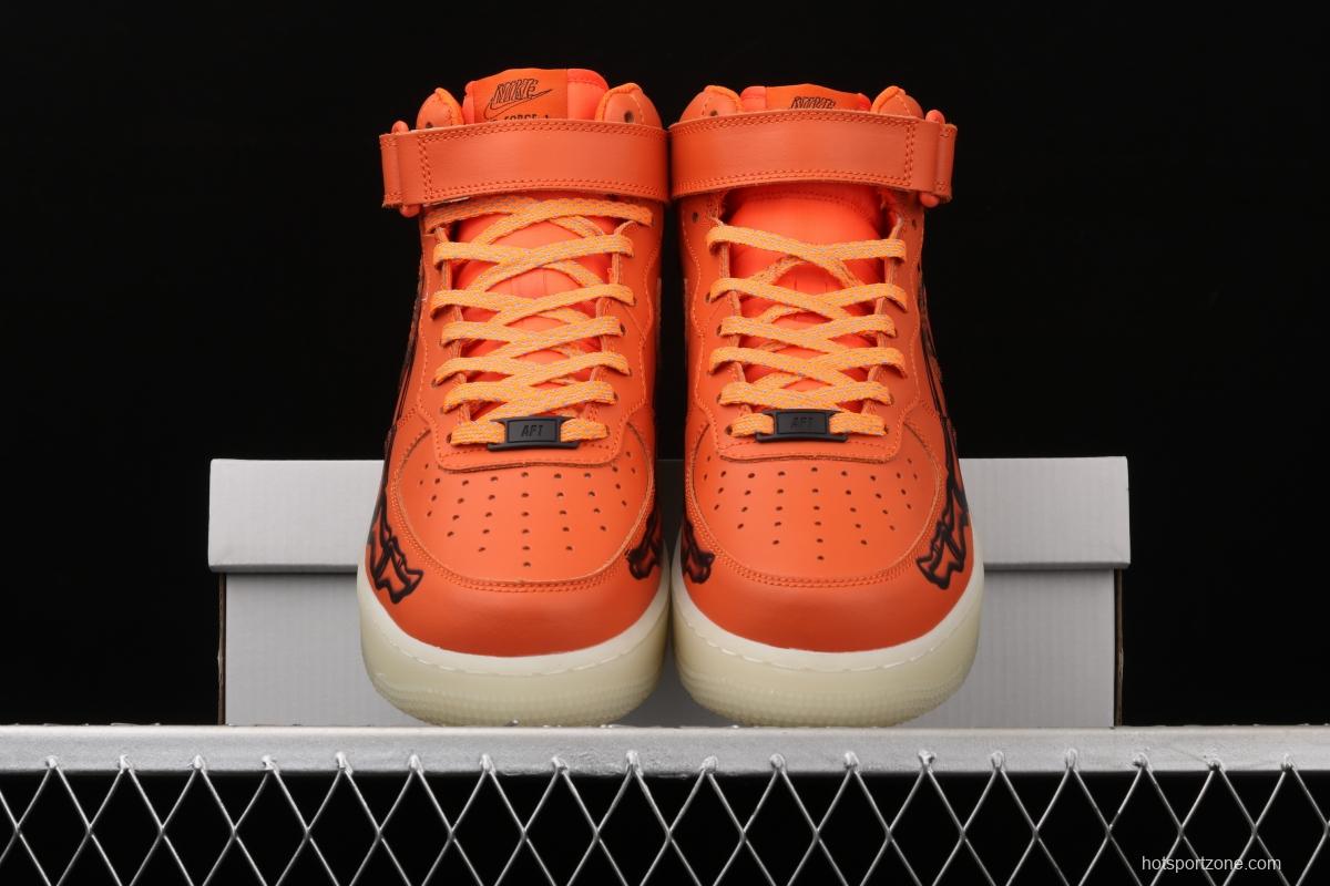 NIKE Air Force 1 Mid'07 Skeleton QS Halloween orange luminous skeleton limited casual board shoes CU8067-801