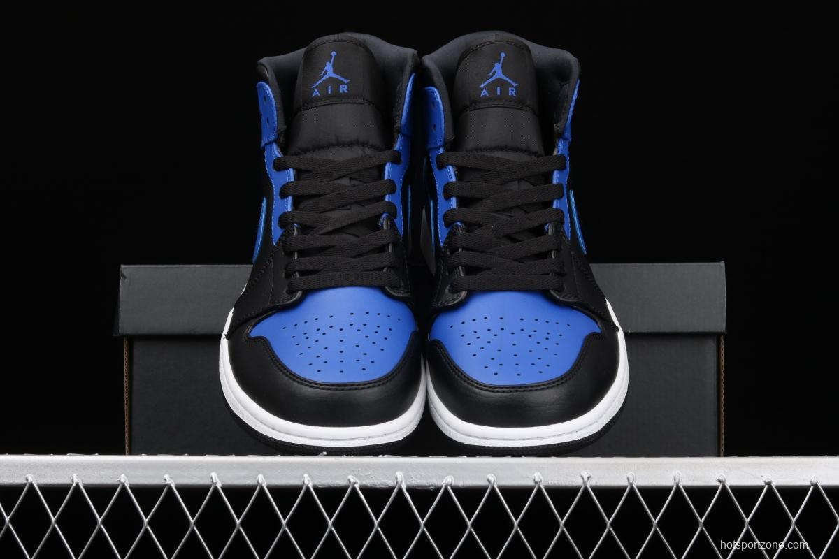 Air Jordan 1 Mid black and blue Zhongbang basketball shoes 554724-077