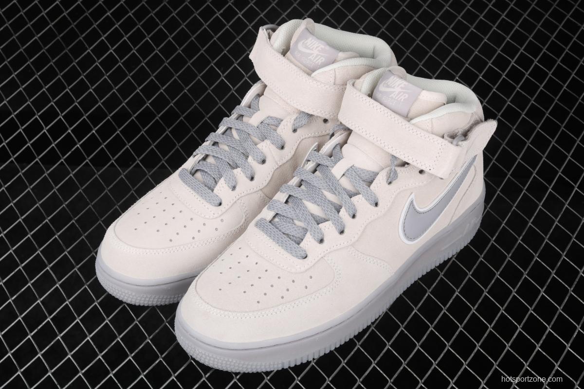 NIKE Air Force 1x 07 Mid air force light blue gray suede 3m reflective Zhongbang leisure board shoes 315123-002