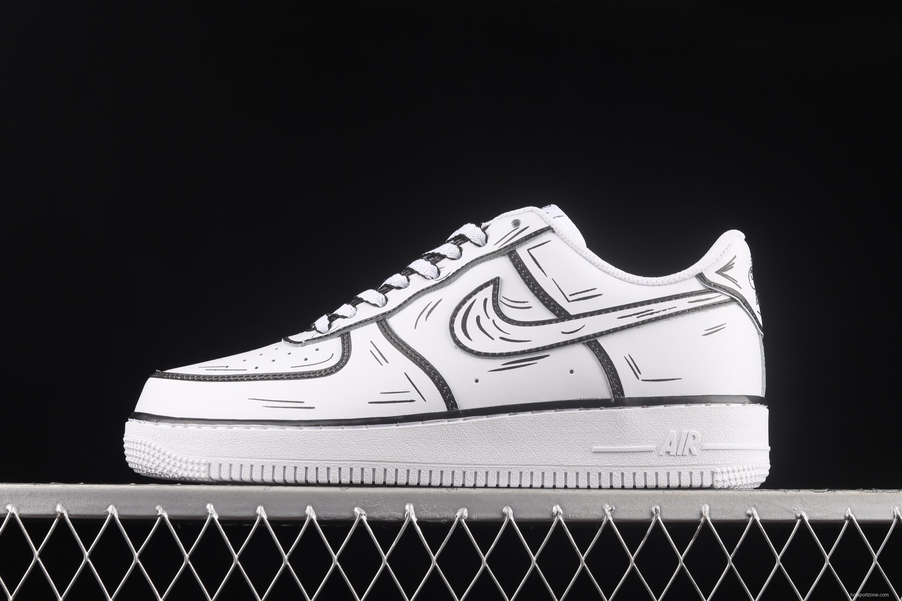 NIKE Air Force 11607 Low Hand drawn initial manuscript black and white color matching low-top casual board shoes CW2288-222,