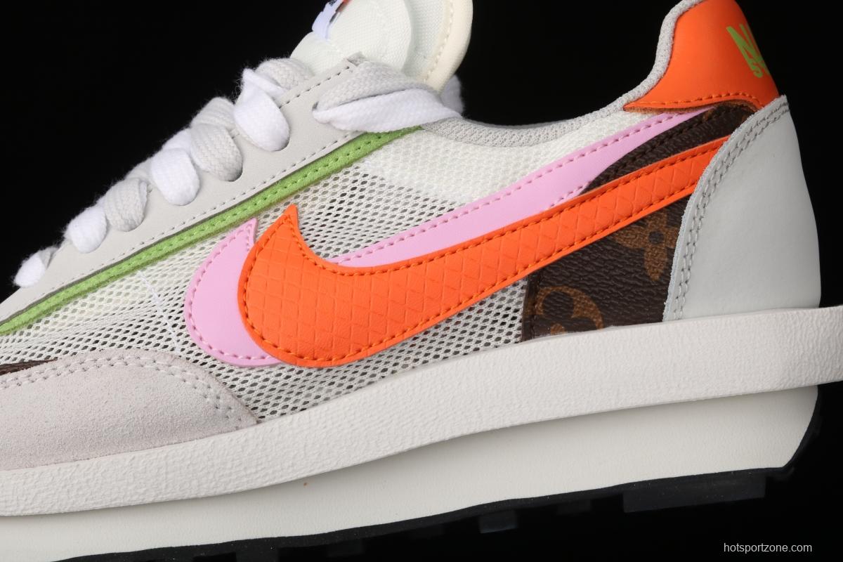 Sacai x NIKE LVD Waffle Daybreak co-signed catwalk style net gauze leather splicing double hook Swoosh running shoes BV0076-002