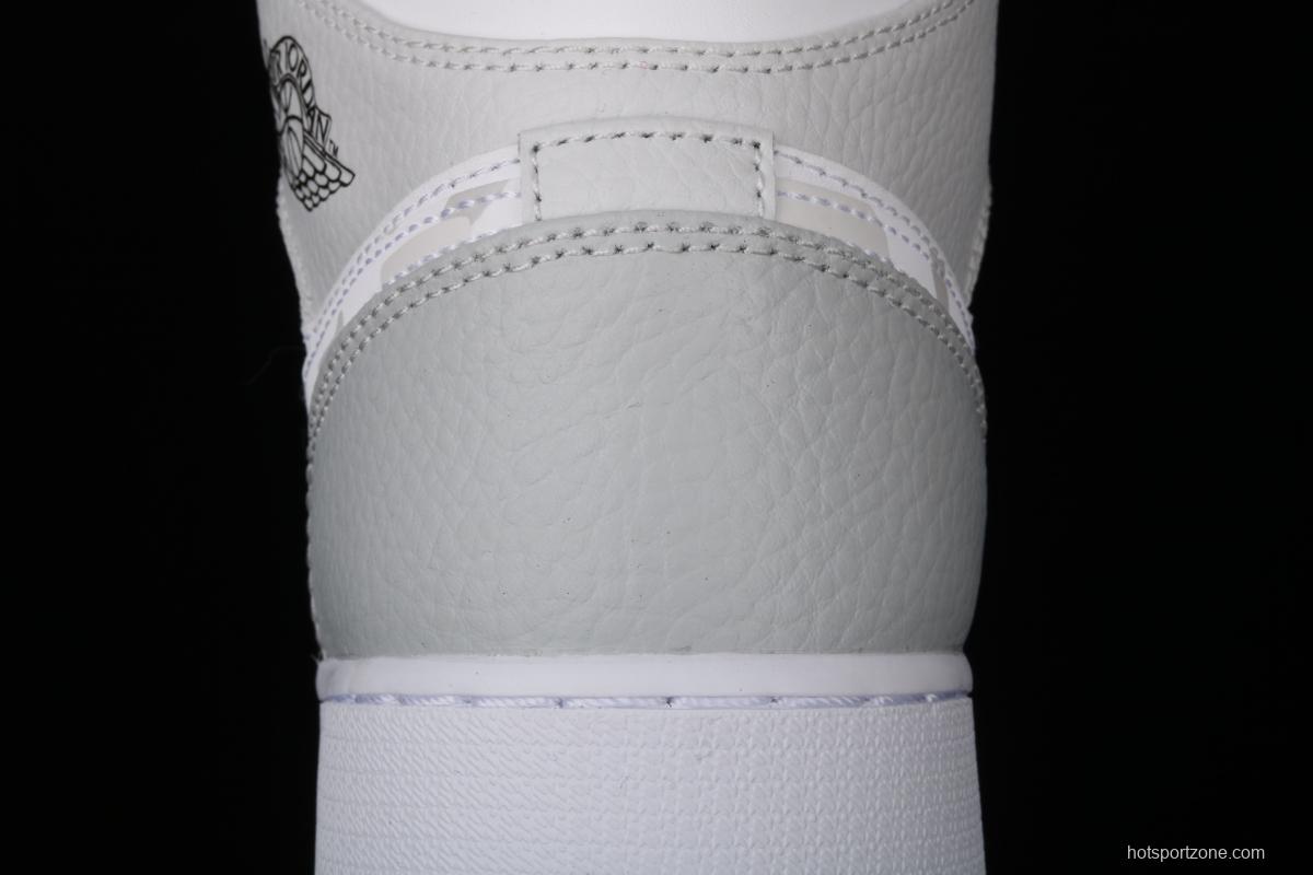 Air Jordan 1 Mid GS White Grey camouflage Bang Basketball shoes DD3235-100