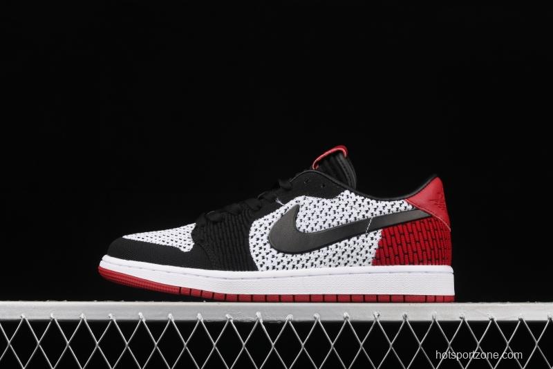 Air Jordan 1 Low knitted black and red low top basketball shoes 553558-116