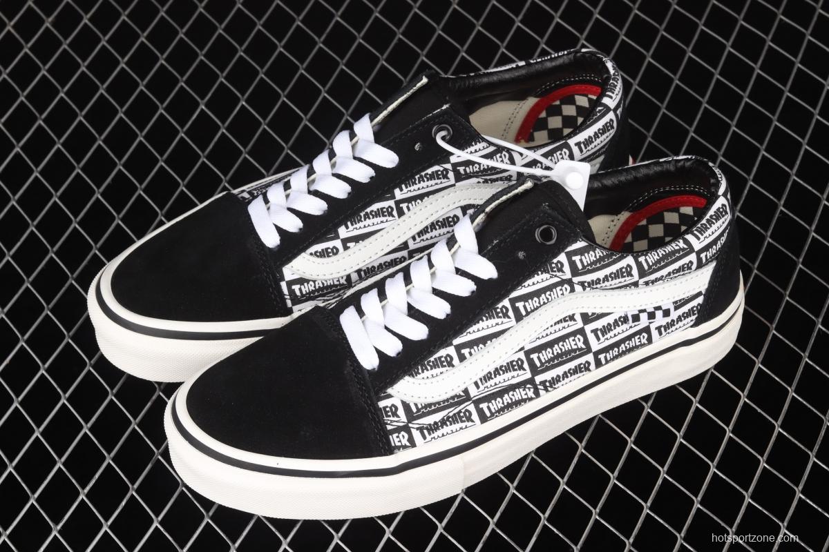 Vans Skate Old Skool Customs x Thrasher co-branded black-and-white brand logo full of low-top casual shoes VN0A5HYKBDI