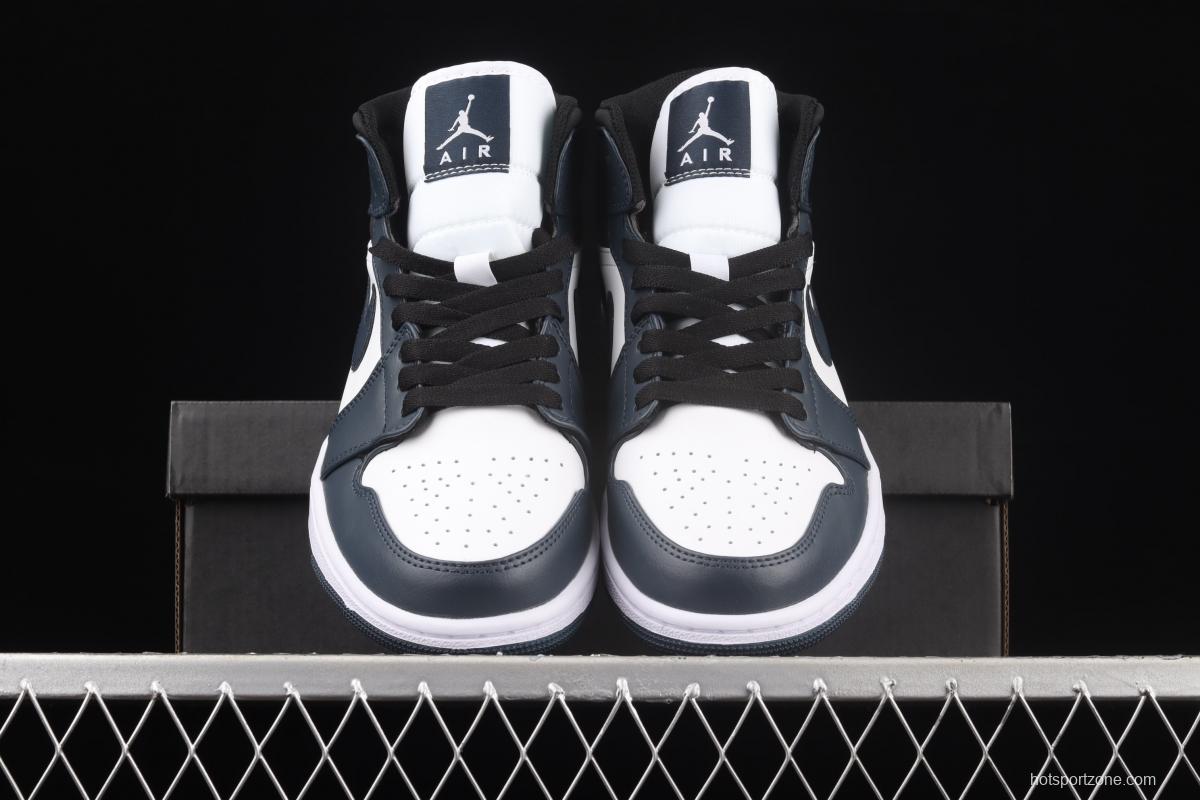 Air Jordan 1 Mid Dark Teal Qinglan Zhongbang basketball shoes 554724-411