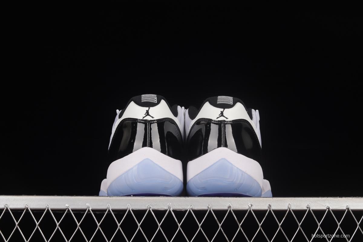 Air Jordan 11 Low Concord 1 Kang buckle white and black real standard real carbon low-top basketball shoes 528895-153