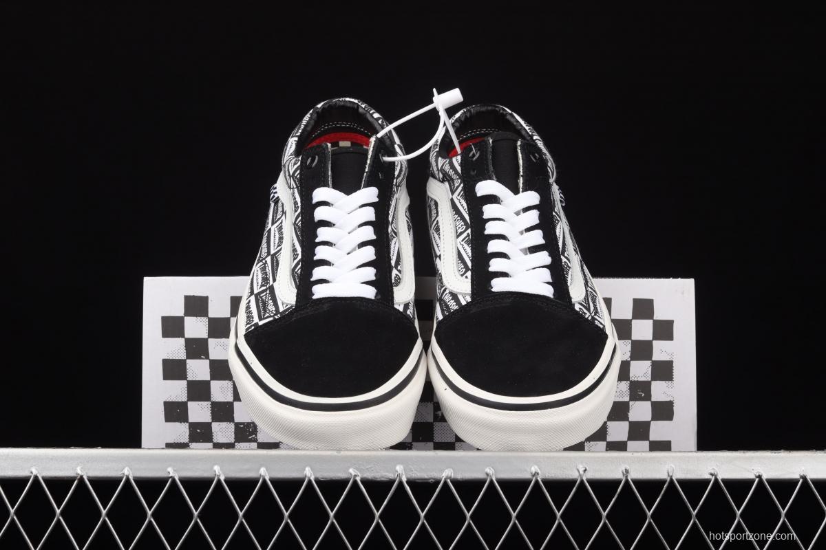 Vans Skate Old Skool Customs x Thrasher co-branded black-and-white brand logo full of low-top casual shoes VN0A5HYKBDI