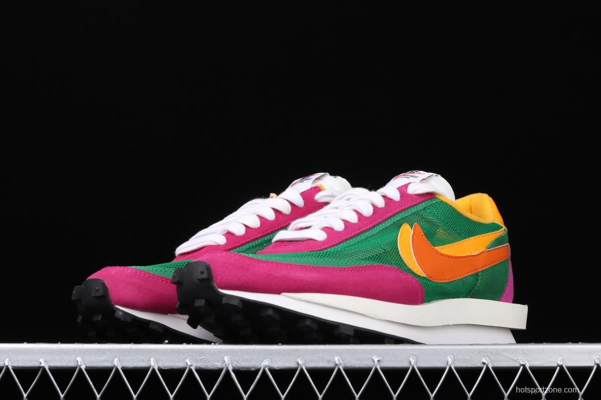 Sacai x NIKE LVD Waffle Daybreak co-signed catwalk style net gauze leather splicing double hook Swoosh running shoes BV0073-301