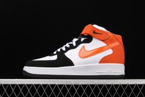 NIKE Air Force 1o07 Mid black orange color matching medium top casual board shoes 554724-058