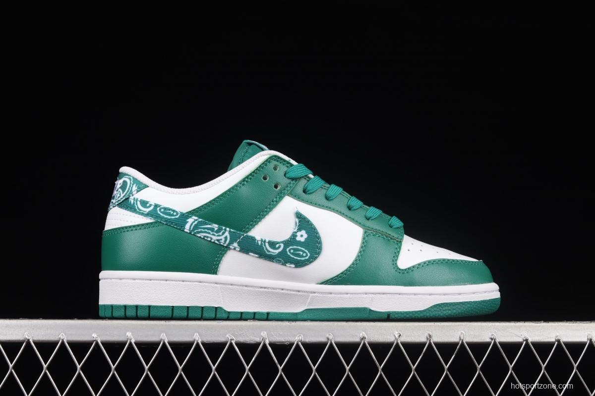 NIKE DUNK Low Green Paisley cashew nuts white and green SB buckle rebound fashion casual board shoes DH4401-102