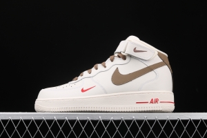NIKE Air Force 1 Mid milky white light brown hook high top casual board shoes 808788-998