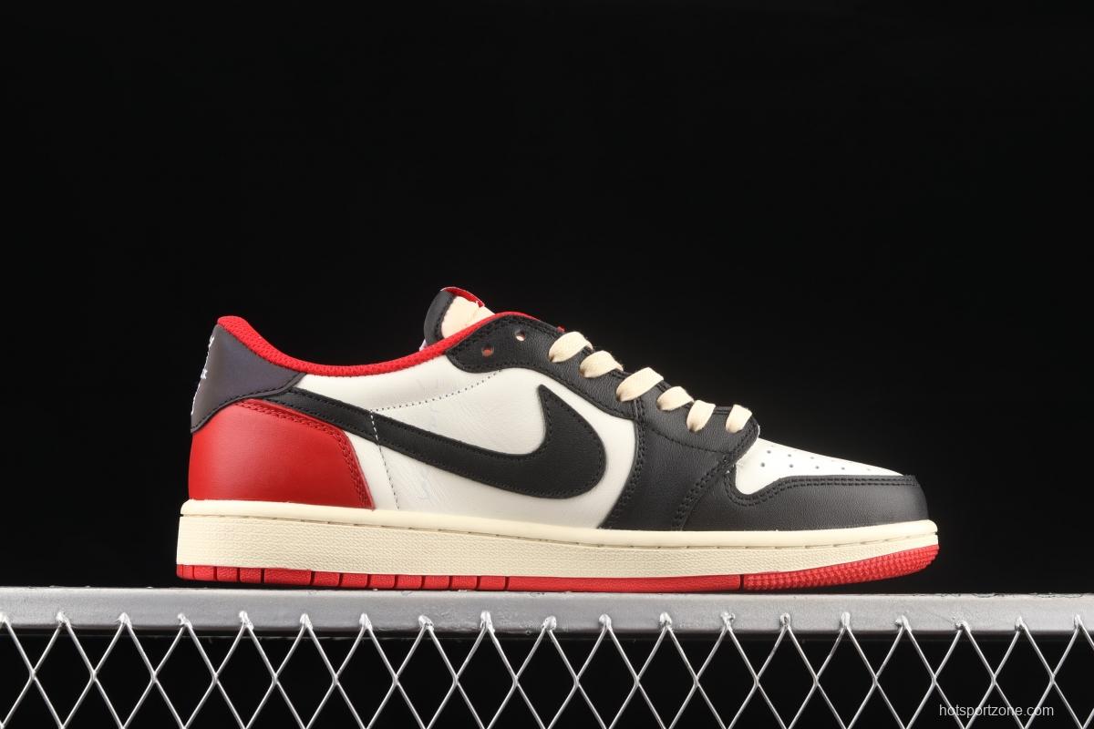 Travis Scott x Air Jordan 1 Low black, white and red barbed low top cultural board shoes DM7866-140