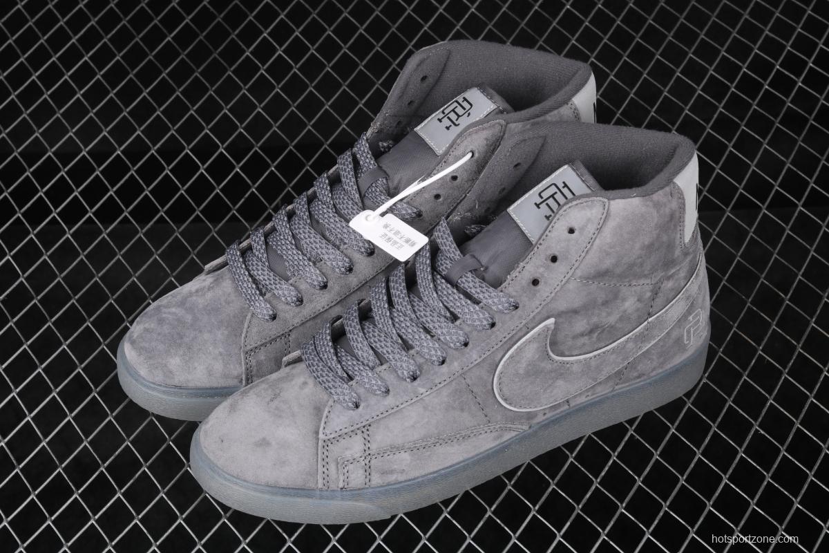 Reigning Champ x NIKE Blazer Mid Retro defending champion joint top suede 3M reflective high upper shoes 371761-900