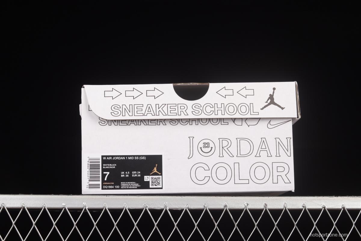 Air Jordan 1 Mid GS Schematic White Graffiti Zhongbang Basketball Shoes DQ1864-100