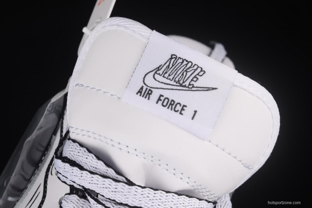 NIKE Air Force 11607 Low Hand drawn initial manuscript black and white color matching low-top casual board shoes CW2288-222,