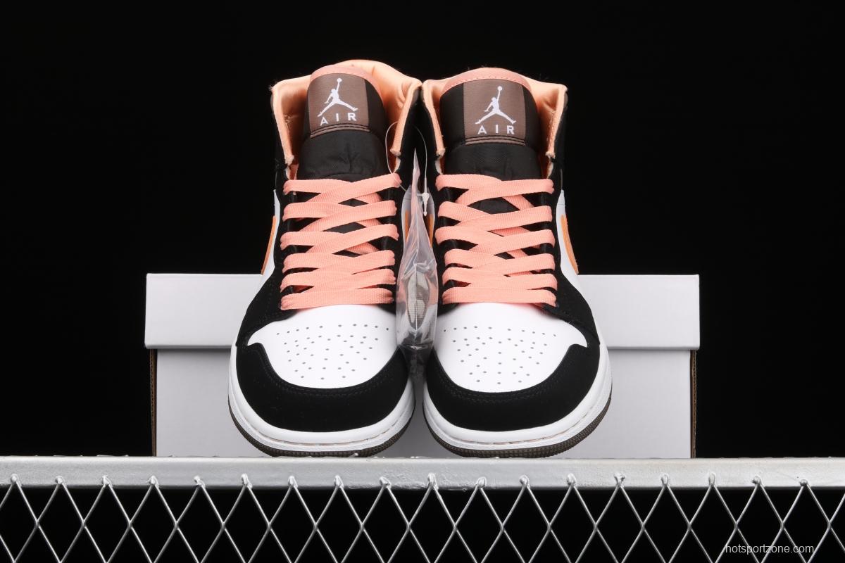 Air Jordan 1 Mid black pink peach goddess festival basketball shoes DH0210-100