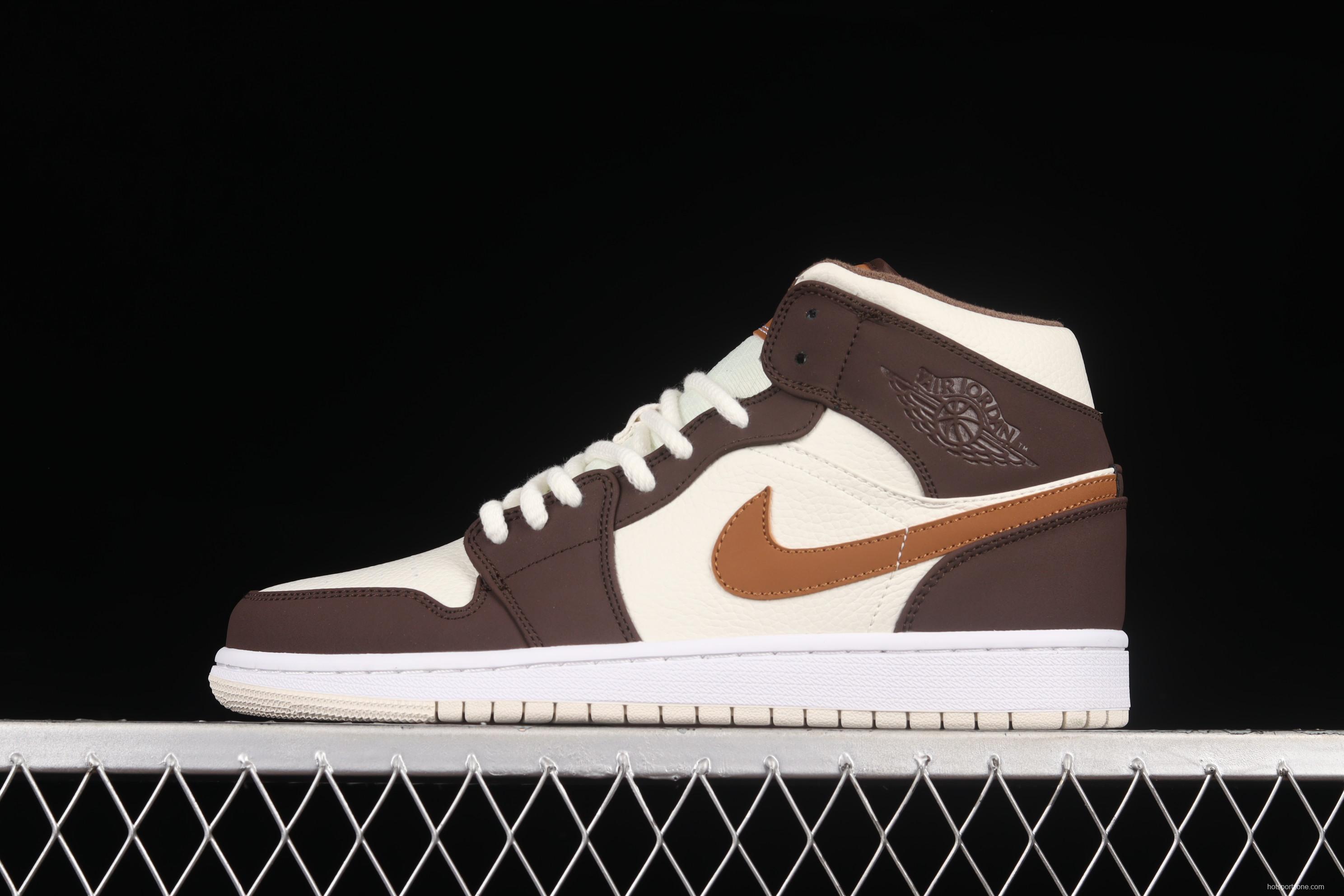 Air Jordan 1 Mid beige brown vintage basketball shoes DO6699-200