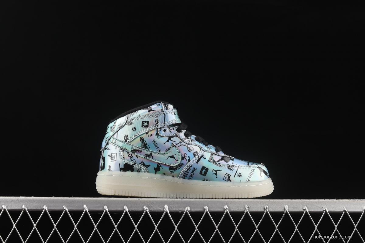 NIKE Air Force 1: 07 Mid WB dazzling ribbon lamp state size Kids 314197-8800