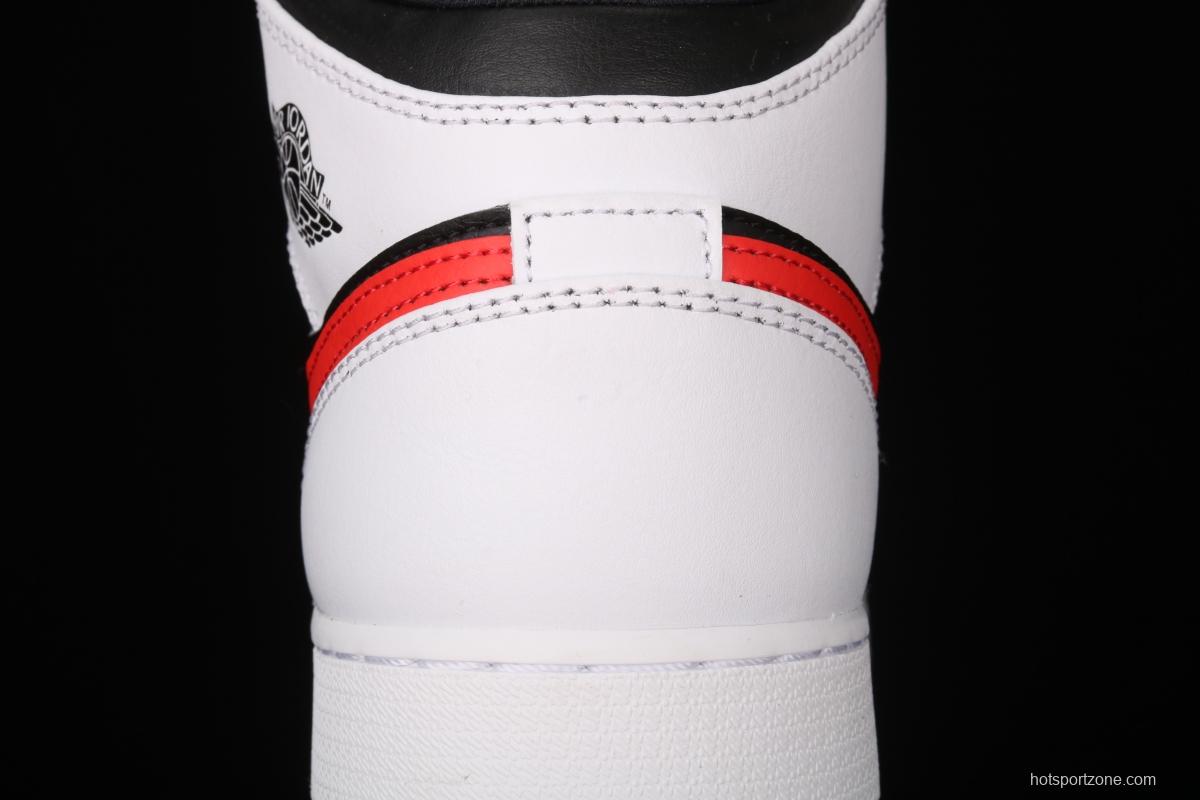 Air Jordan 1 Mid black white red hook Zhongbang basketball shoes 554725-075