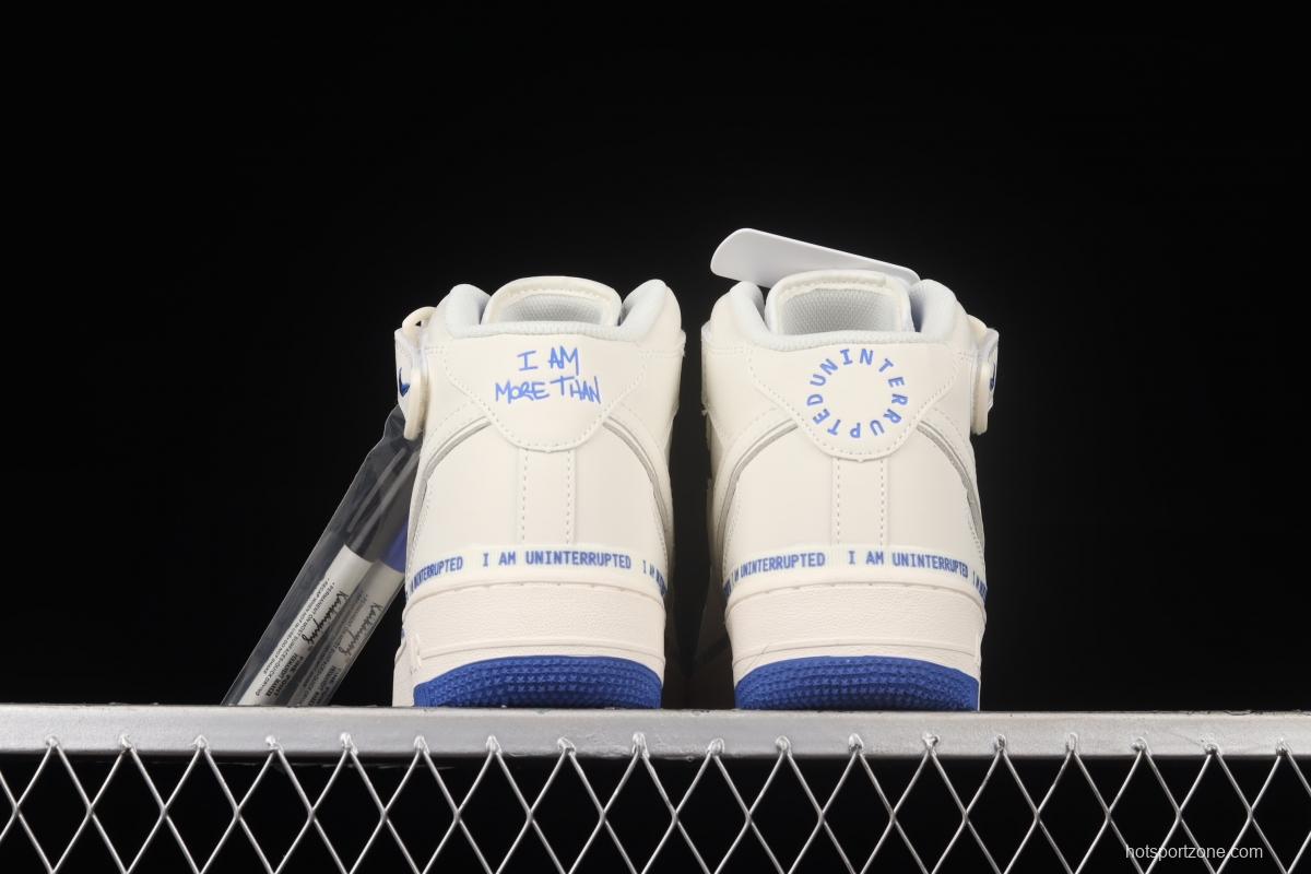 Uninterrupted x NIKE Air Forece 1107Mid MORE THAN Mibao Blue signature graffiti to help Mantianxing 3M reflective leisure board shoes NU3060-686