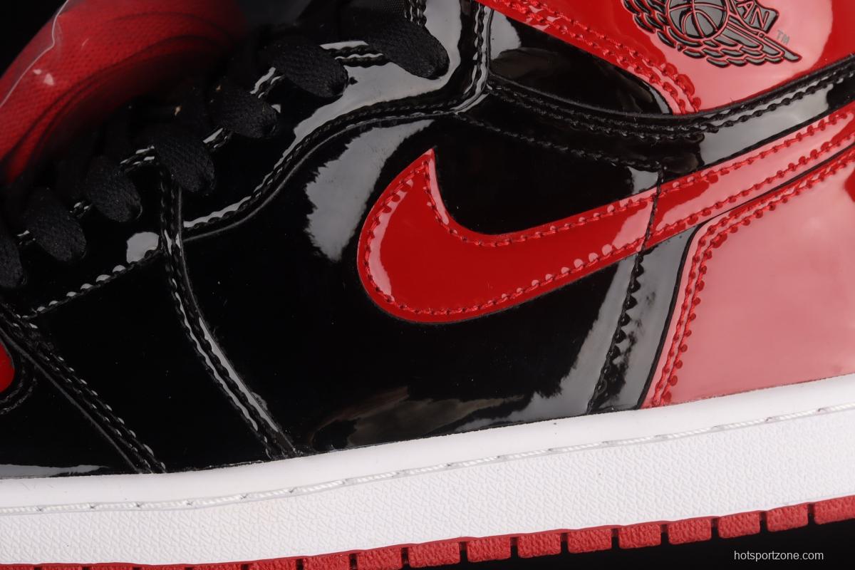 Air Jordan 1 High OG Bred Patent lacquered leather black and red high top basketball shoes 555088-063