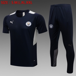 21 22 Manchester City Short SLEEVE Navy （With Long Pants） C734#