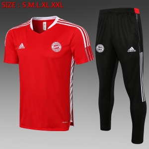21 22 Bayern Munich Short SLEEVE Red （With Long Pants）S-2XL C687#
