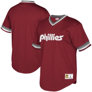 Youth Burgundy Cooperstown Collection Mesh Wordmark V-Neck Throwback Jersey