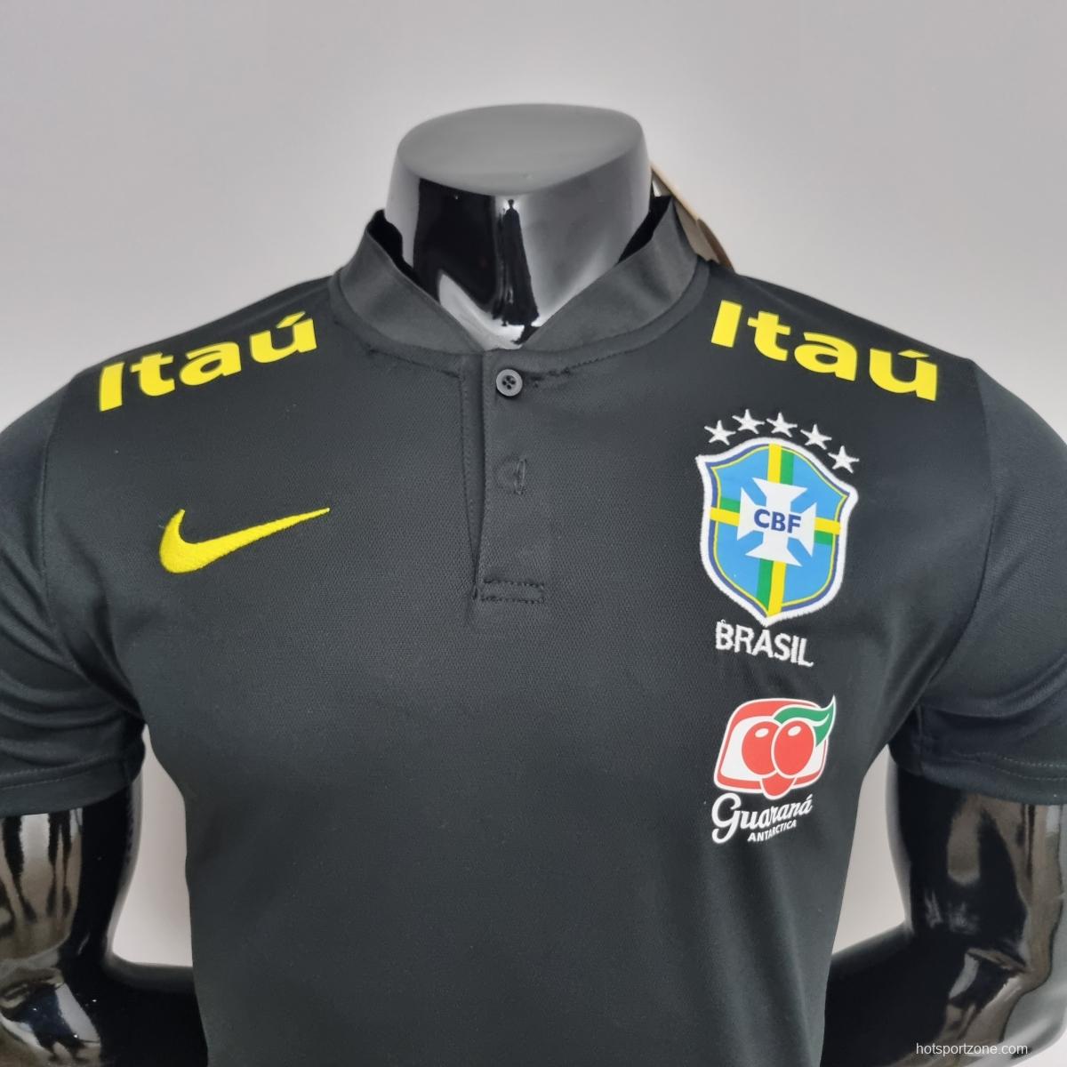 Low Neck POLO Brazil Black Soccer Jersey