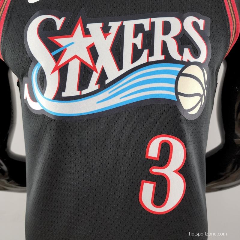 Retro Philadelphia 76ers Iverson #3 Big Meteor Black NBA Jersey 