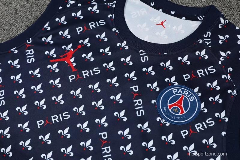 22/23PSG Royal Blue Flower Dot Pre-match Training Jersey Vest