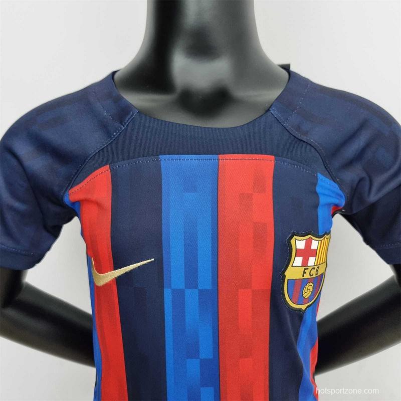 22-23 Barcelona Home Kids Kit Soccer Jersey
