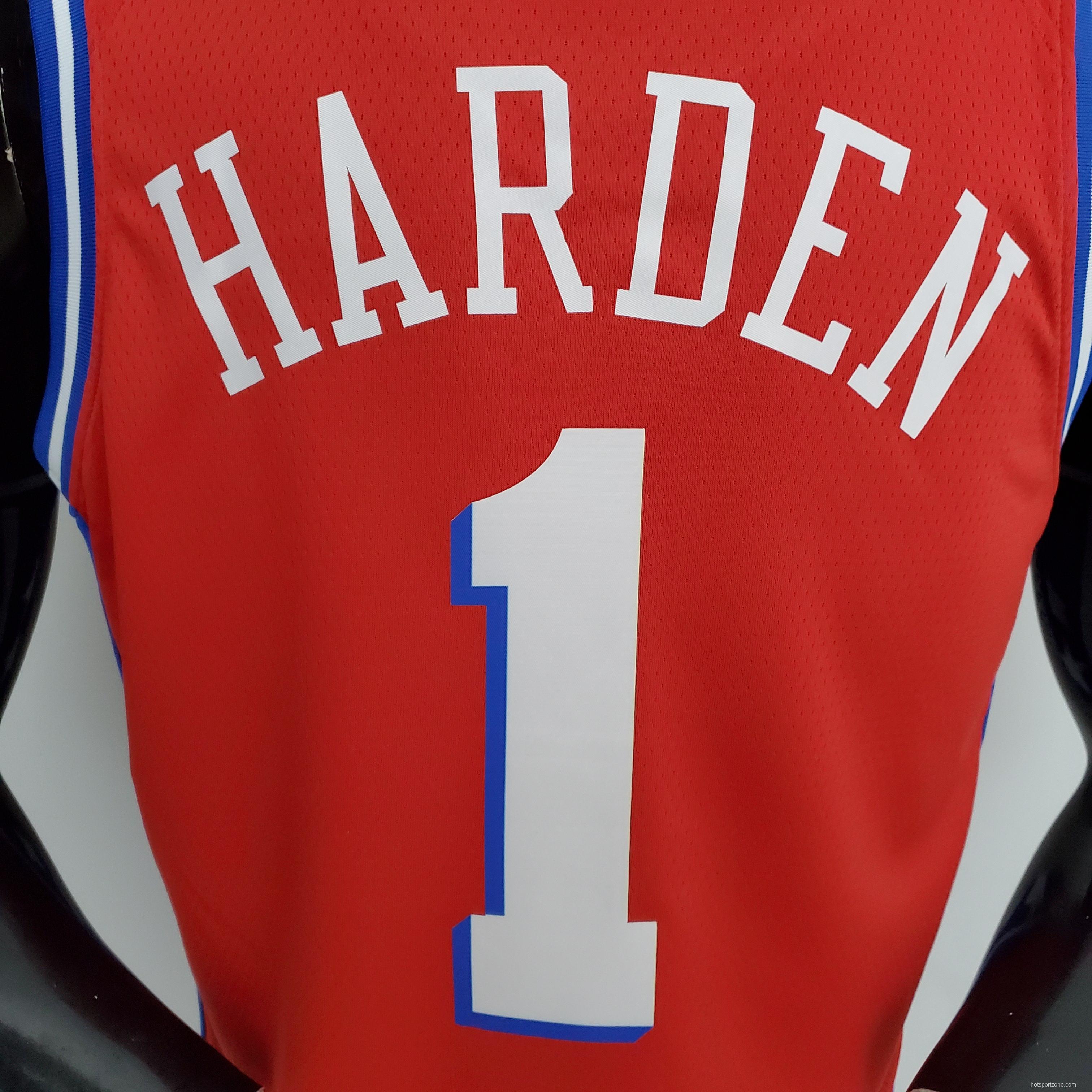 NBA 76ers Harden #1 V-Neck Red