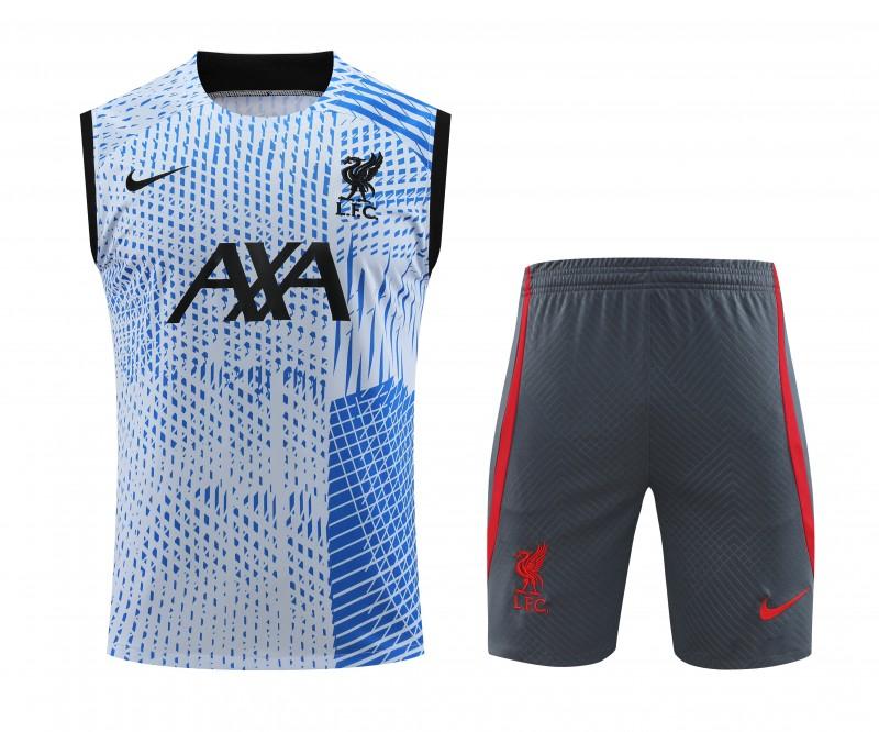 23-24 Liverpool Blue White Grid Vest Jersey+Shorts