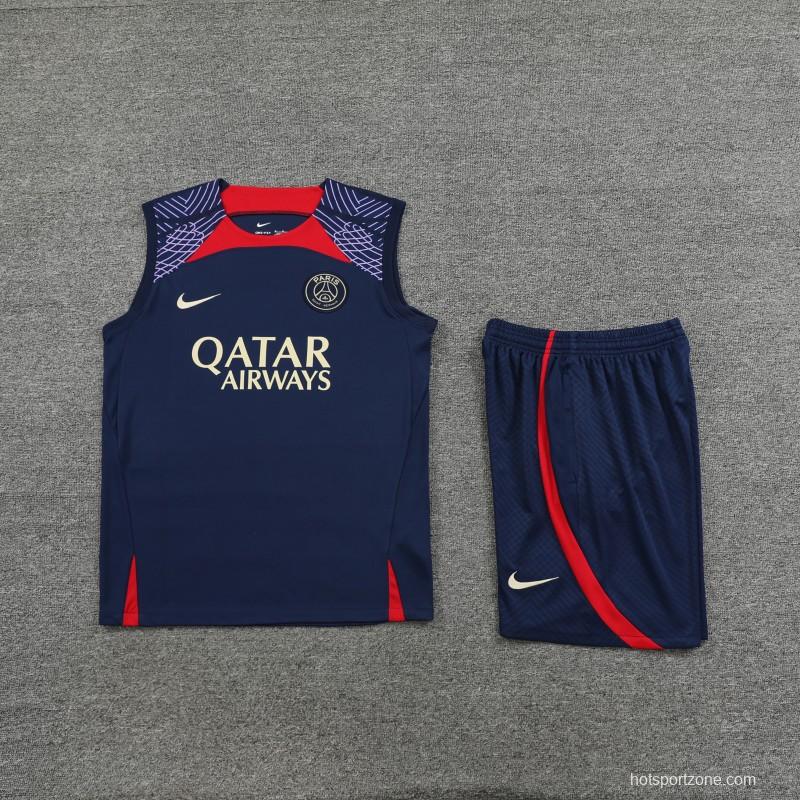 23-24 PSG Navy Vest Jersey+Shorts