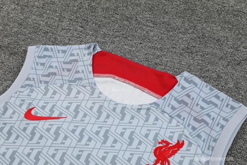 23-24 Liverpool White/Grey Grid Vest Jersey+Shorts