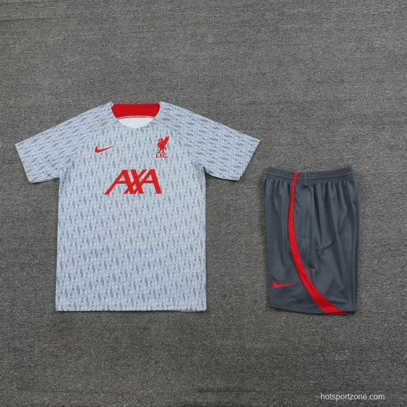 23-24 Liverpool White/Grey Grid Short Sleeve+Shorts