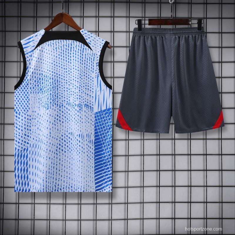 23-24 Liverpool Blue White Grid Vest Jersey+Shorts