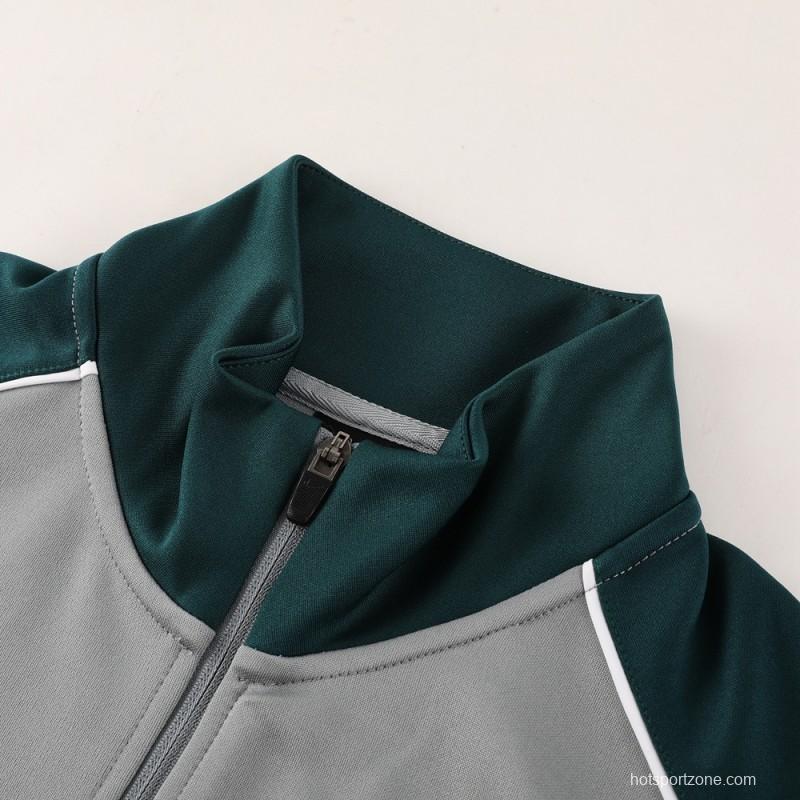 2023 NIKE Grey/Dark Green Hoodie Full Zipper Jacket +Pants