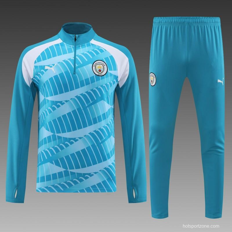 23/24 Manchester City Blue White Half Zipper Jacket+ Pants