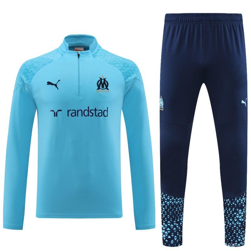23/24 Olympique Marseille Blue Half Zipper Jacket+ Pants