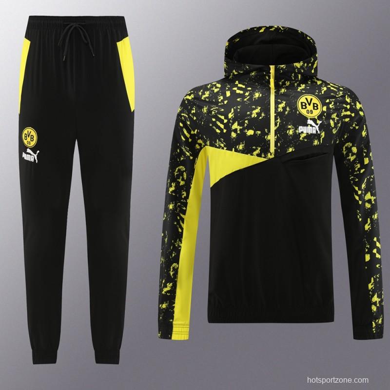 23/24 Borussia Dortmund Black/Yellow Half Zipper Windbreaker Jacket+Pants