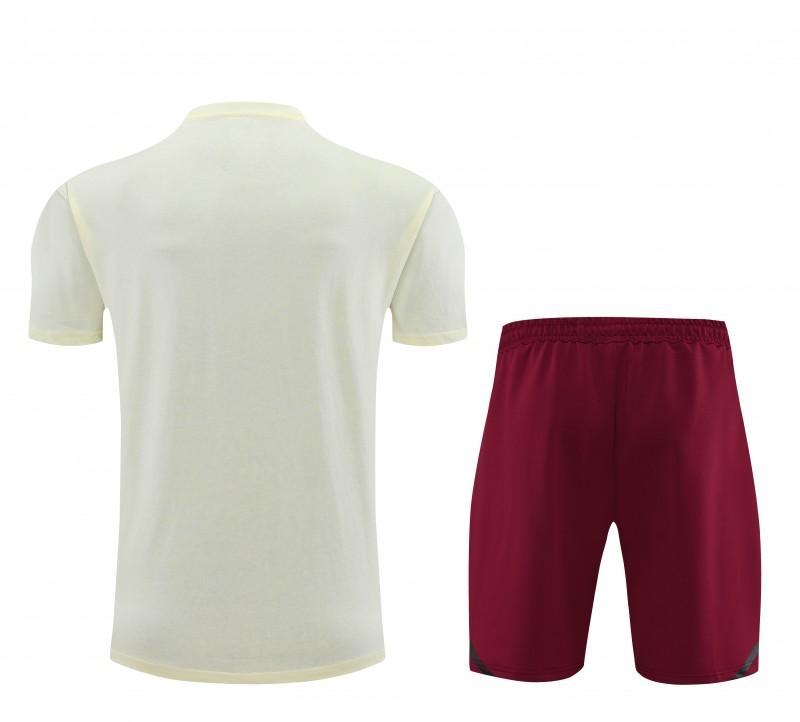 23/24 Manchester United Light Yellow Cotton Short Sleeve Jersey+Shorts