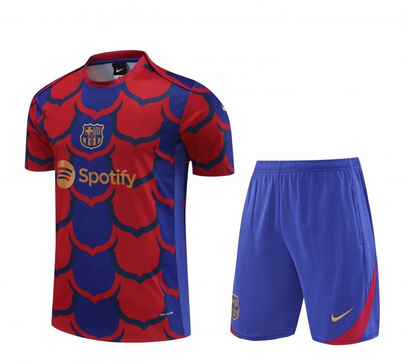 23/24 Barcelona Academy Pro Pre-Match Blue Cotton Short Sleeve Jersey+Shorts